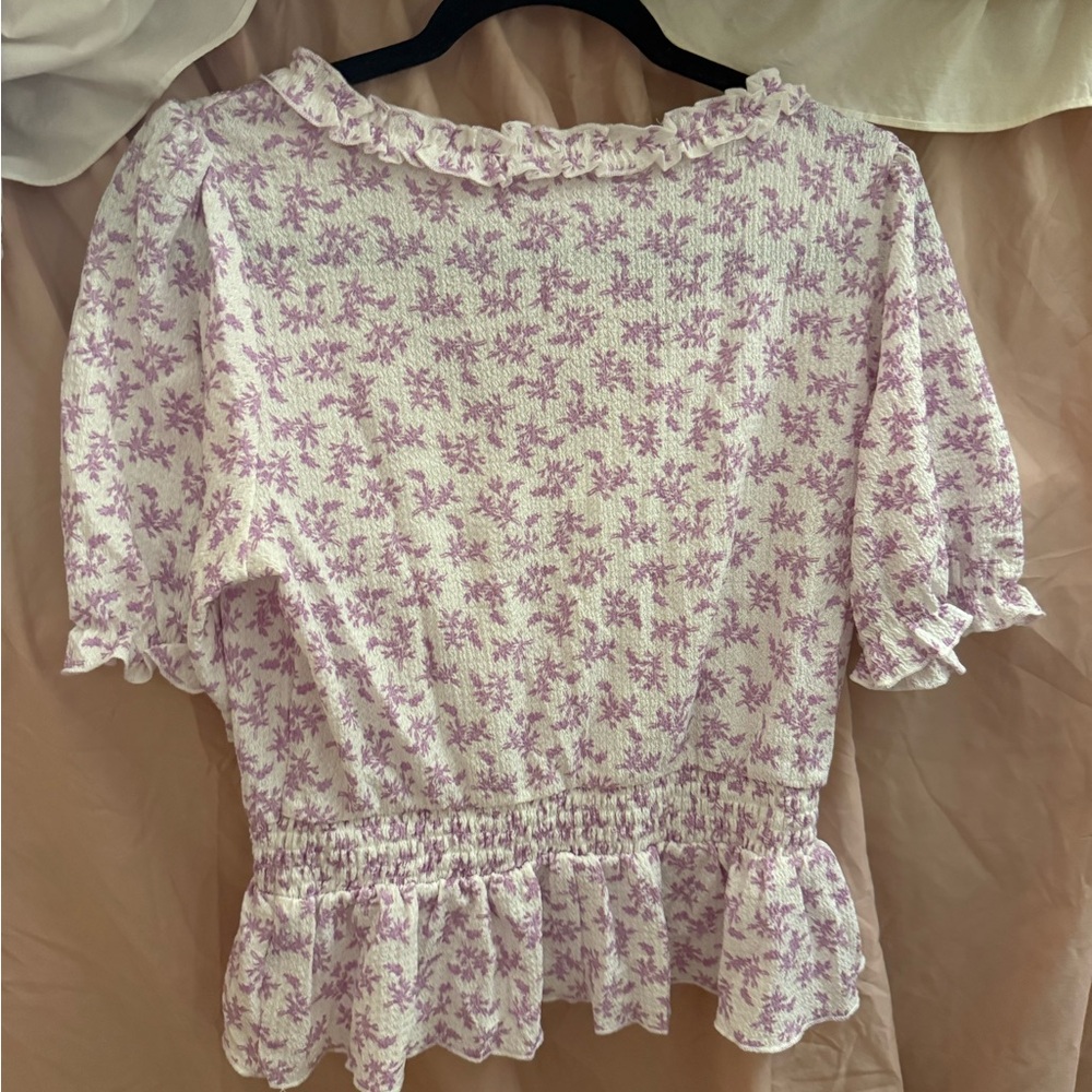 Purple Floral Ruffle Blouse - Picture 2 of 3